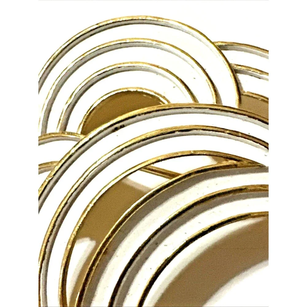 Vintage CROWN TRIFARI White Enamel Wave Brooch Crescent MCM Pin 2.25